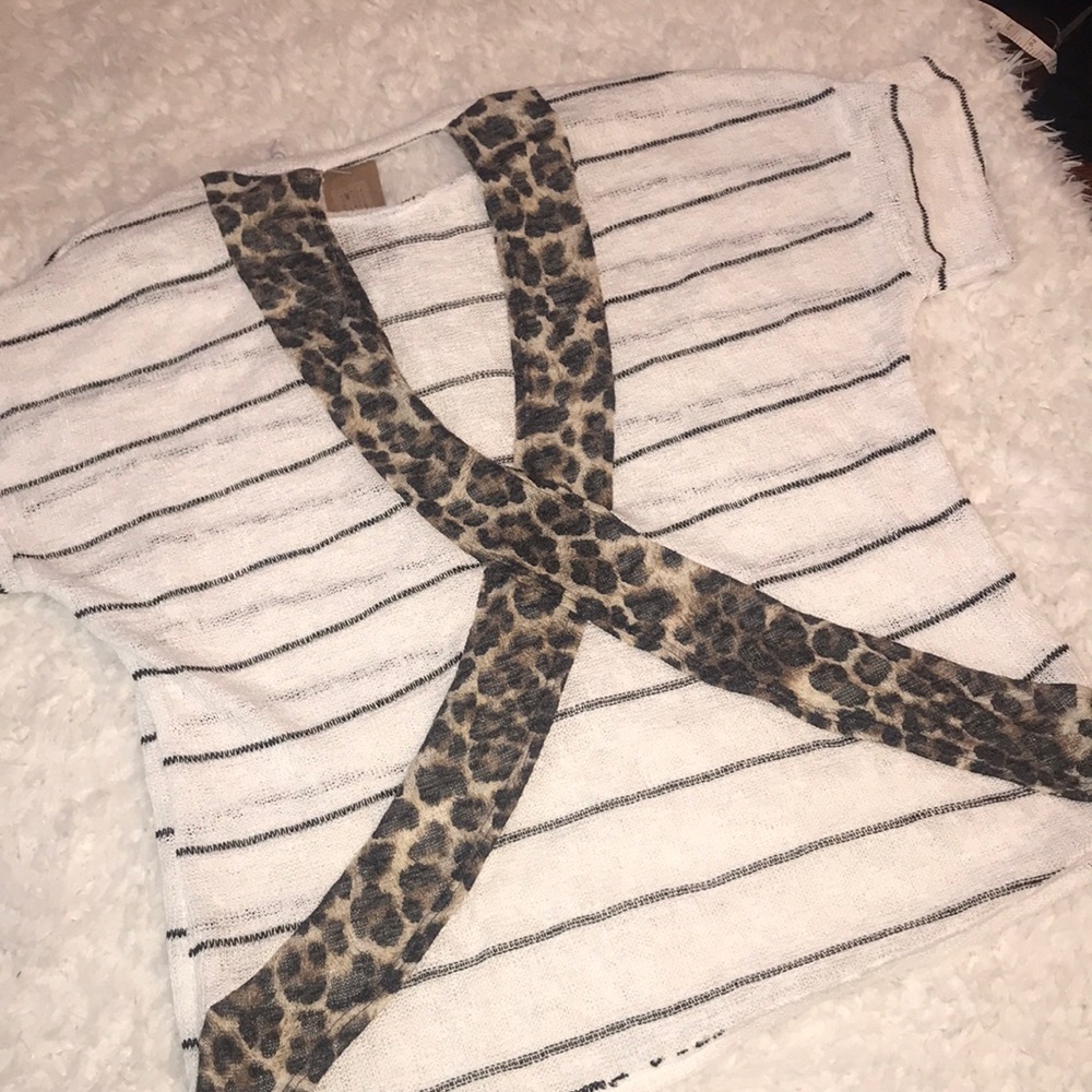 Beige Striped Blouse w/ open back